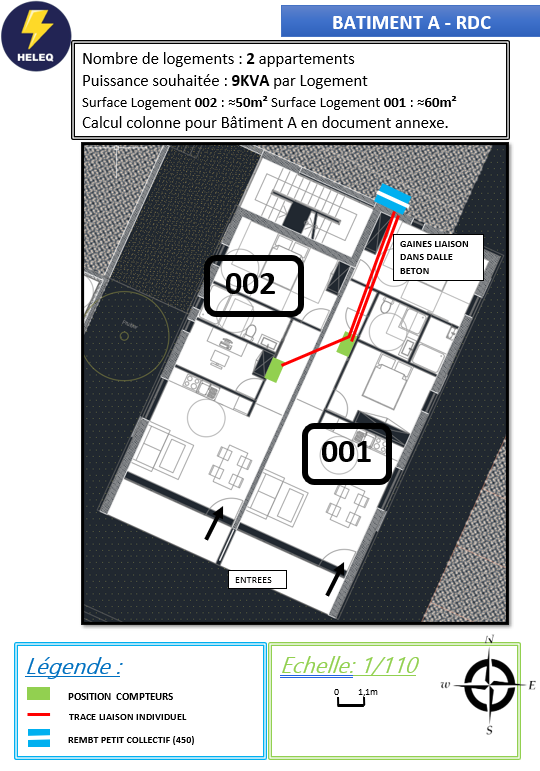 Extrait coupe technique bâtiment – HELEQ – Plan RDC logements puissance électrique